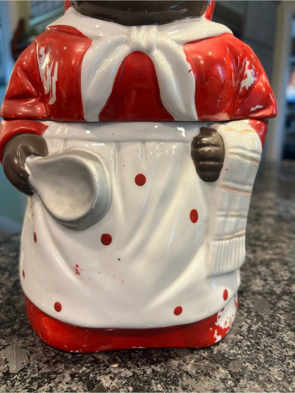 VERY RARE VINTAGE COOKIE JAR RED AND WHITE POLKA DOT APRON